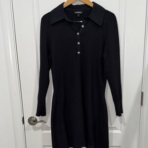 Express black long-sleeve polo sweater dress a jeweled front button closure XL